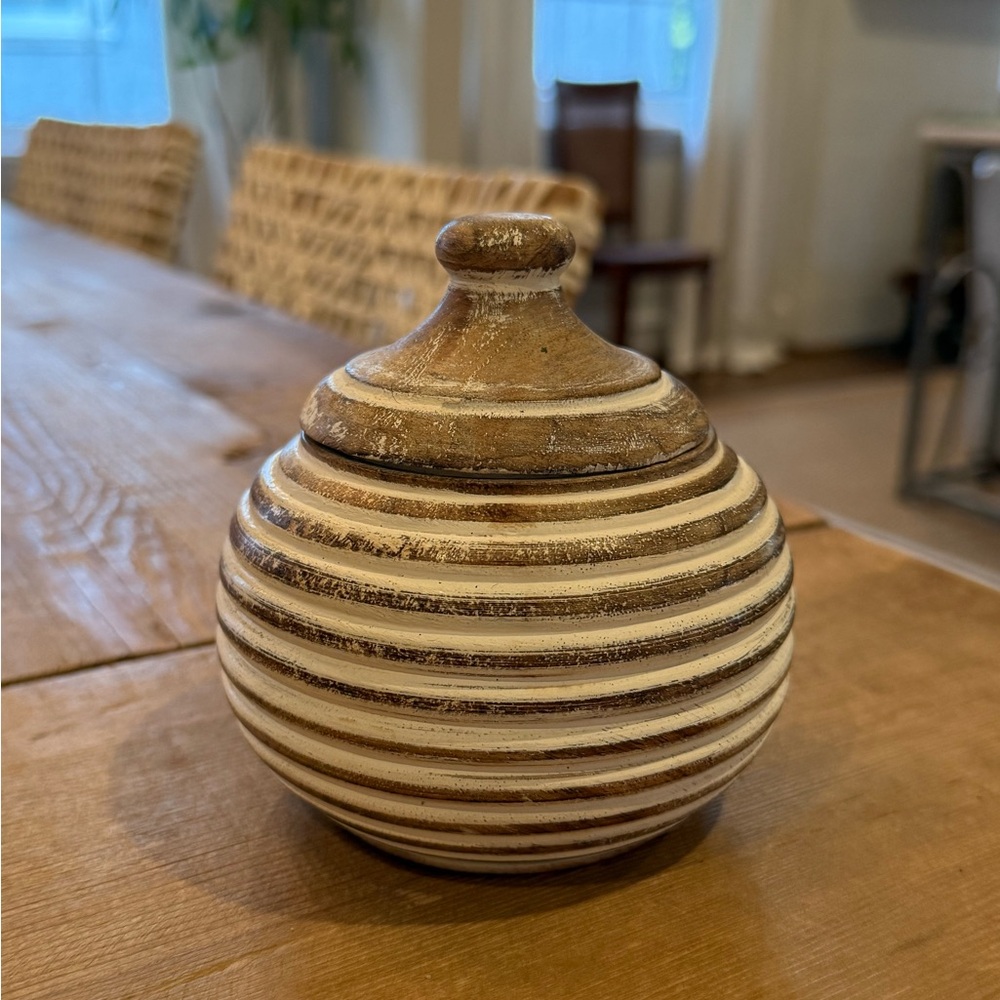 Striped Wooden Small Jar with Lid